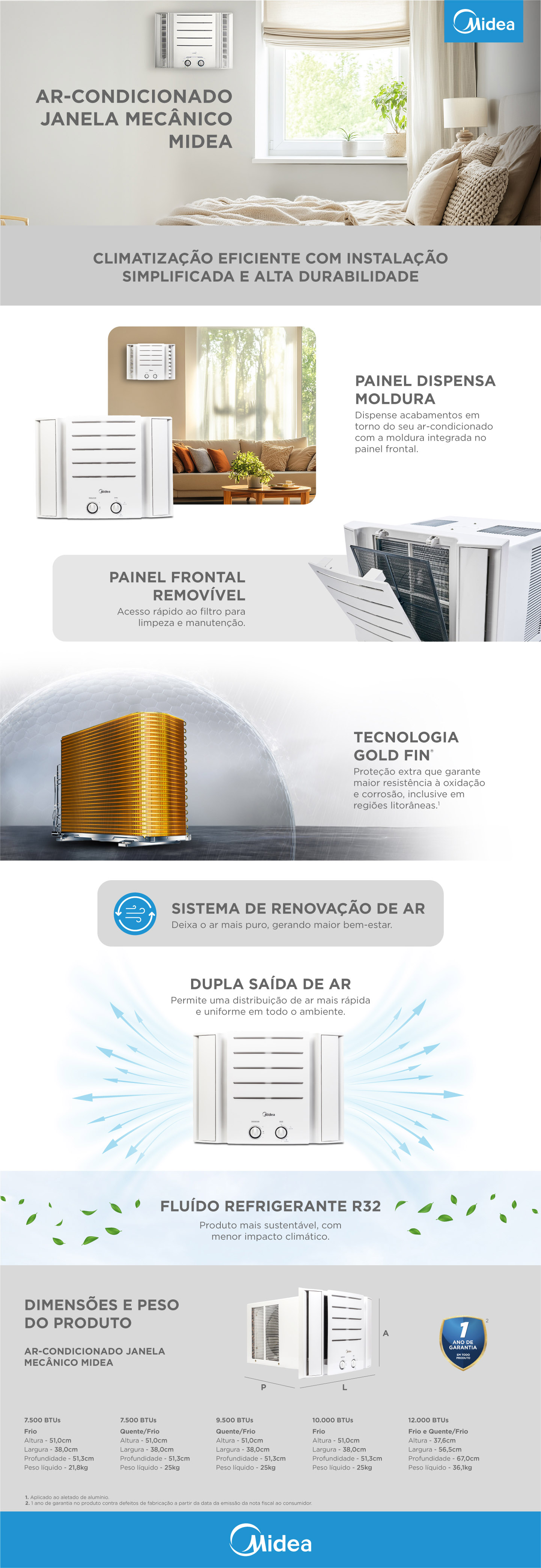 Ar-condicionado Janela 10.000 BTUs Mecânico 220v Frio Midea | Midea